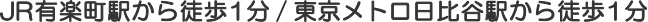 JR有楽町駅から徒歩1分／東京メトロ日比谷駅から徒歩1分